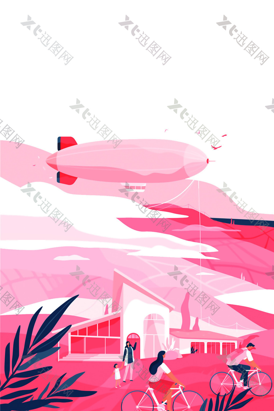 扁平风旅行的意义创意海报粉色背景