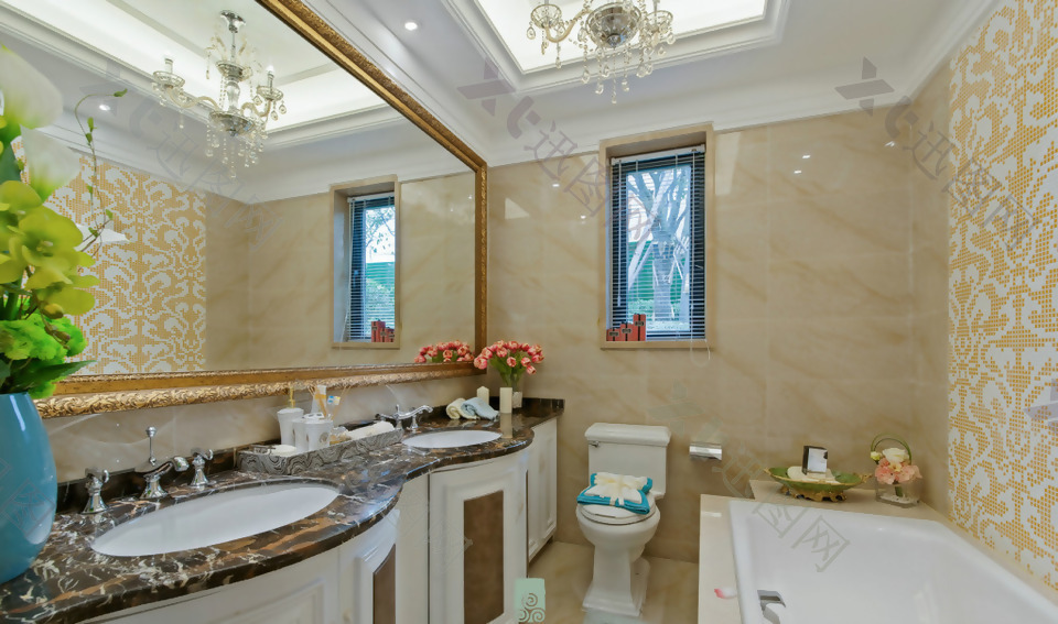 时尚现代欧式浴室墙纸装修效果图