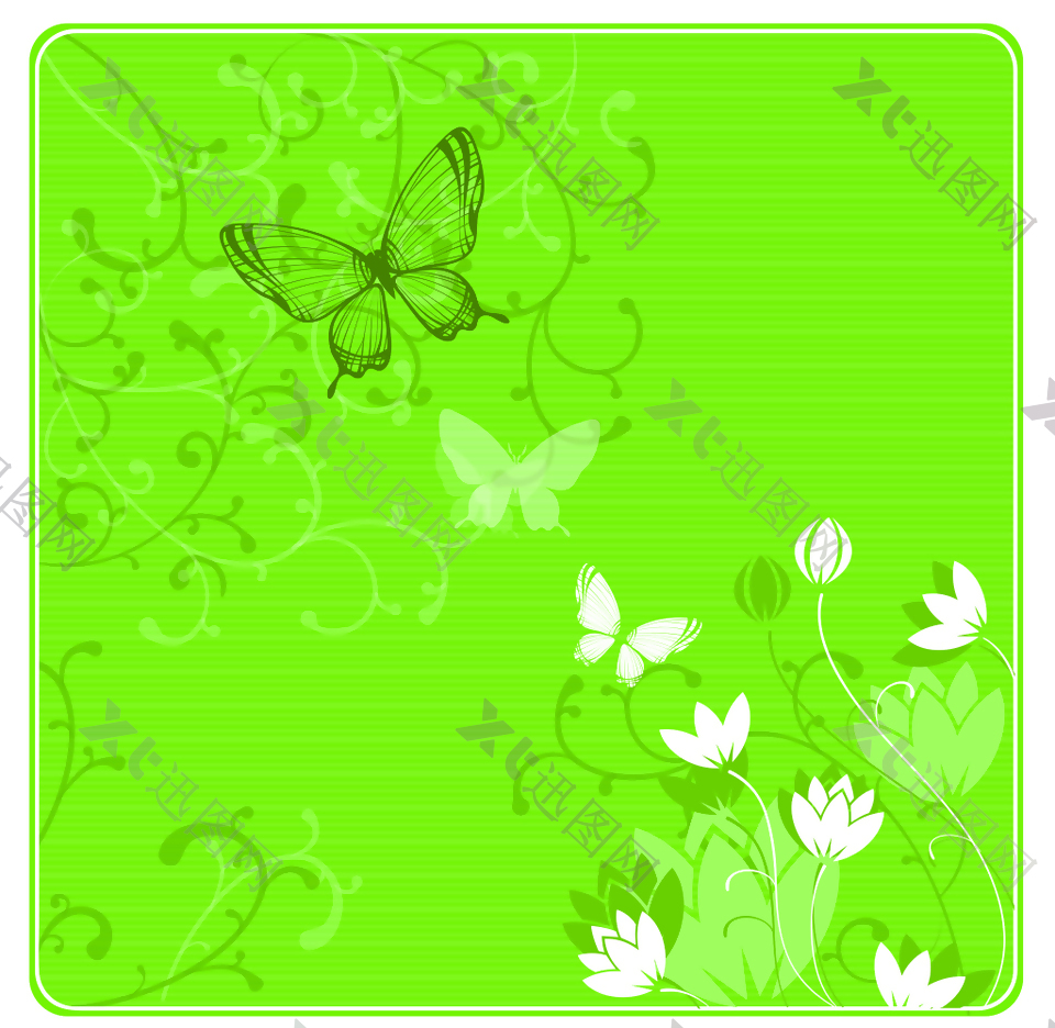 绿色花藤上的蝴蝶背景素材