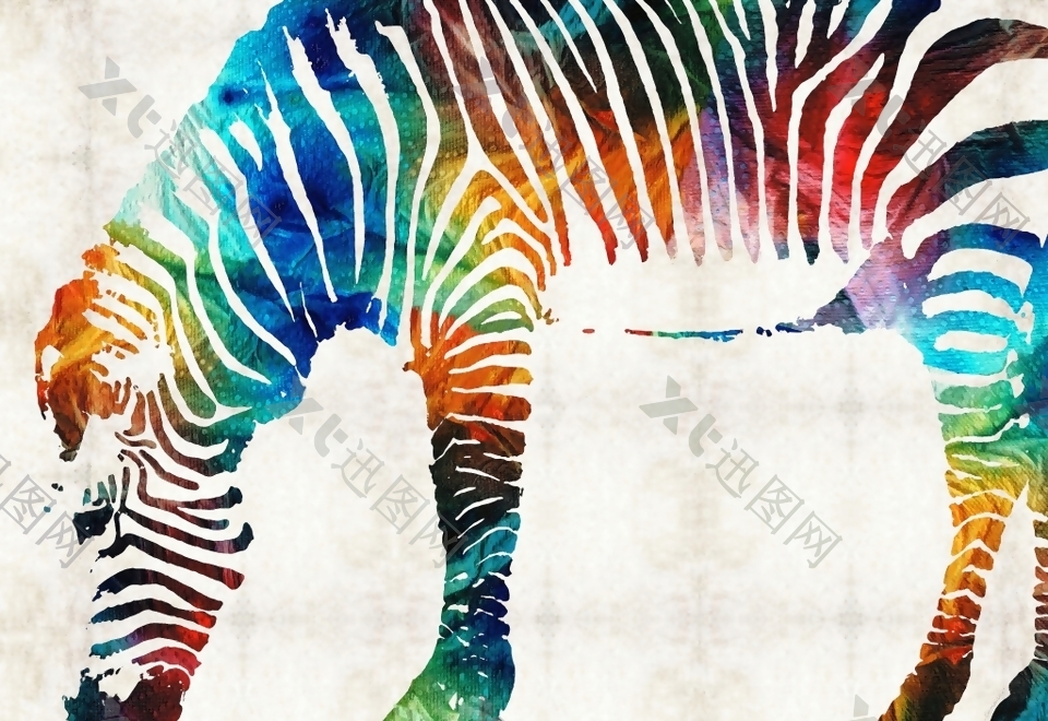 彩色彩绘斑马动物绘画水彩