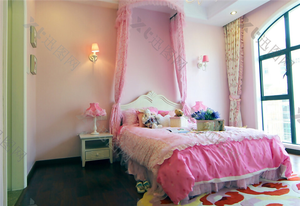 粉色调简约风室内设计卧室效果图
