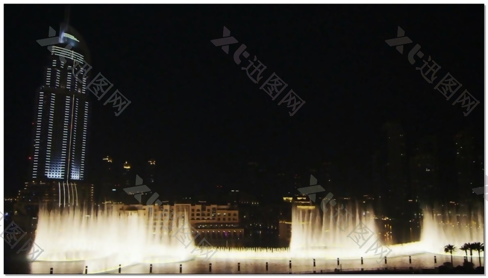 城市摩天大楼喷泉夜景视频素材