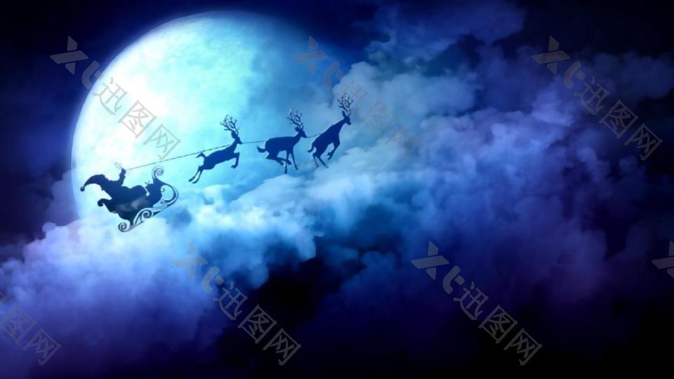 月光下圣诞老人拉雪橇在云海高清视频素材