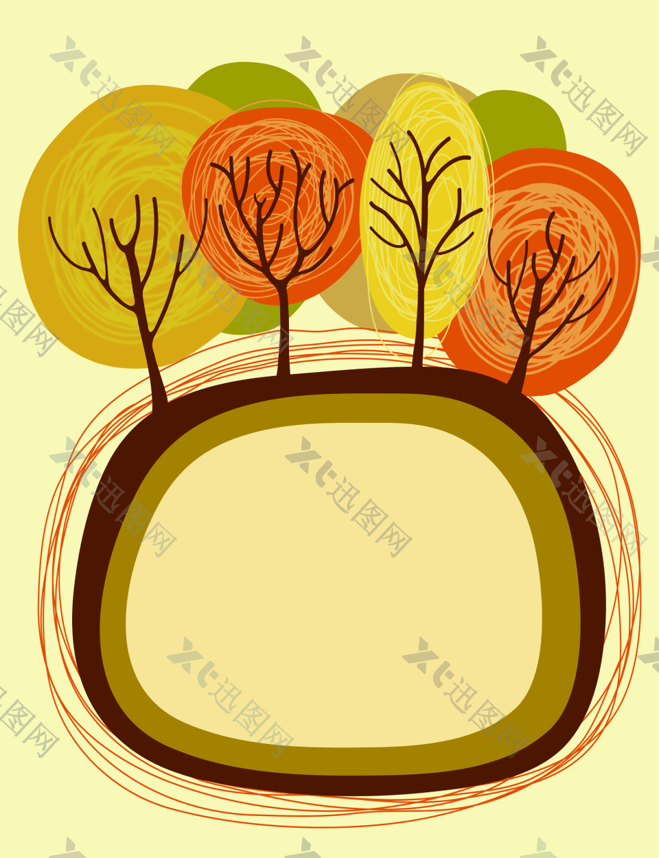 矢量手绘秋季黄叶林背景素材
