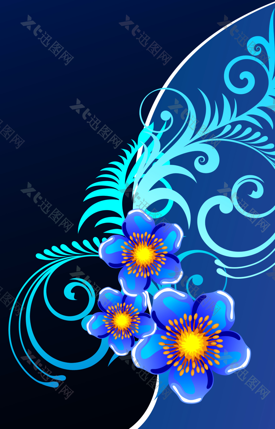 蓝色藤曼上的花朵背景素材