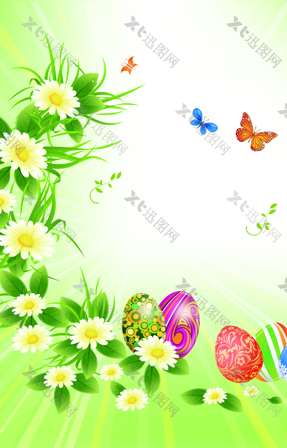 花朵边的蝴蝶和圆球背景素材