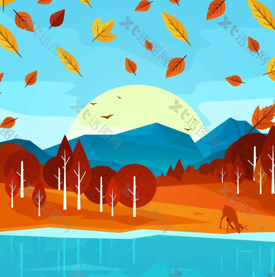 秋天里的风景插画