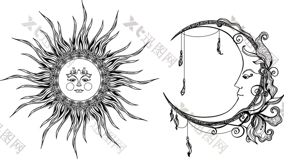 黑白创意太阳和月亮图案