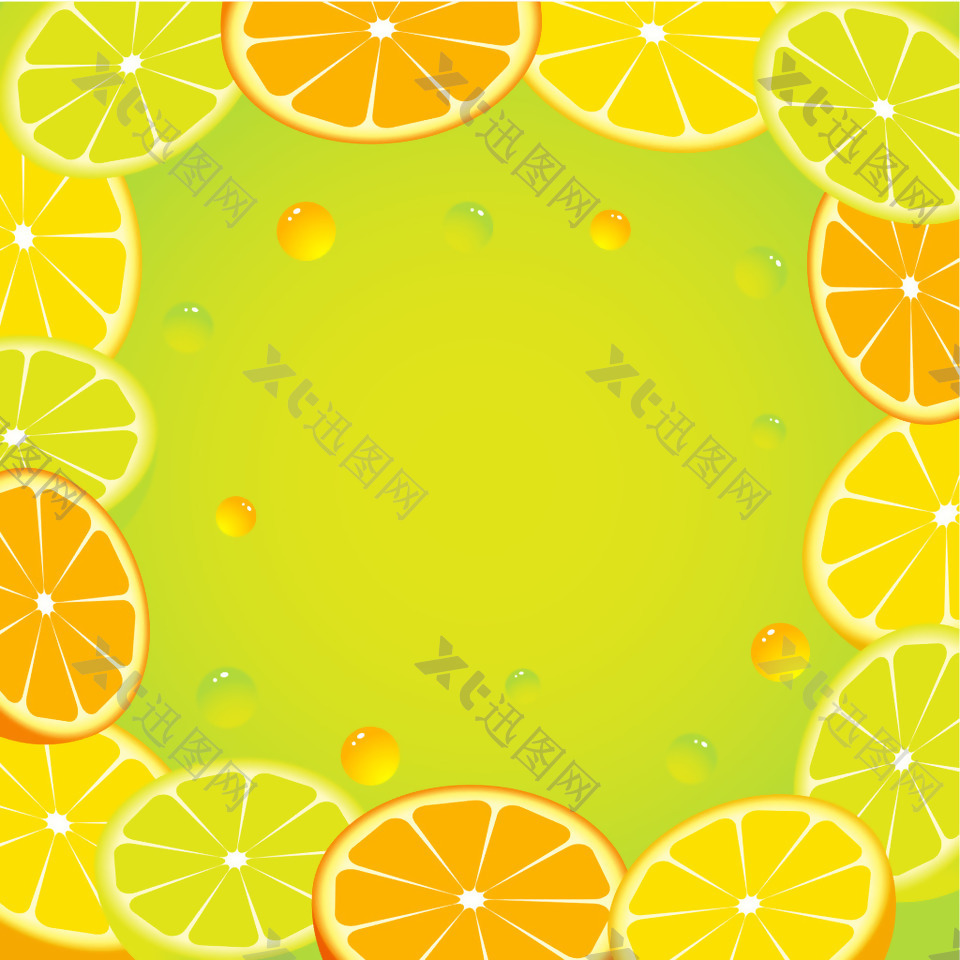 清新柠檬边框绿色背景