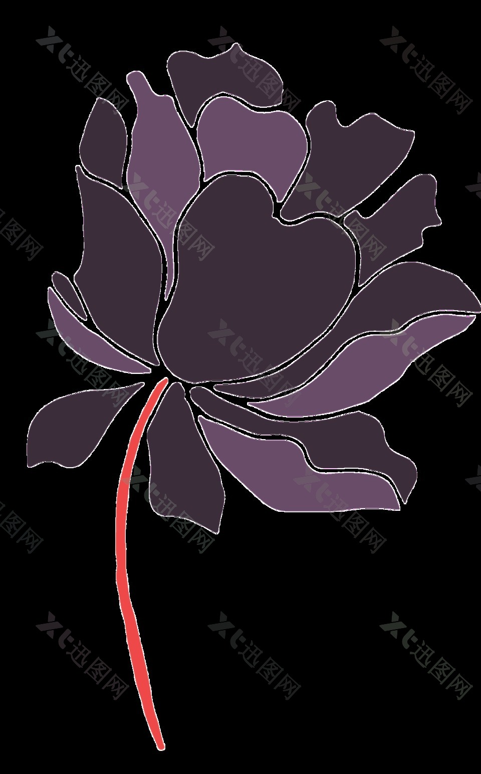 暗色系手绘花朵透明装饰素材
