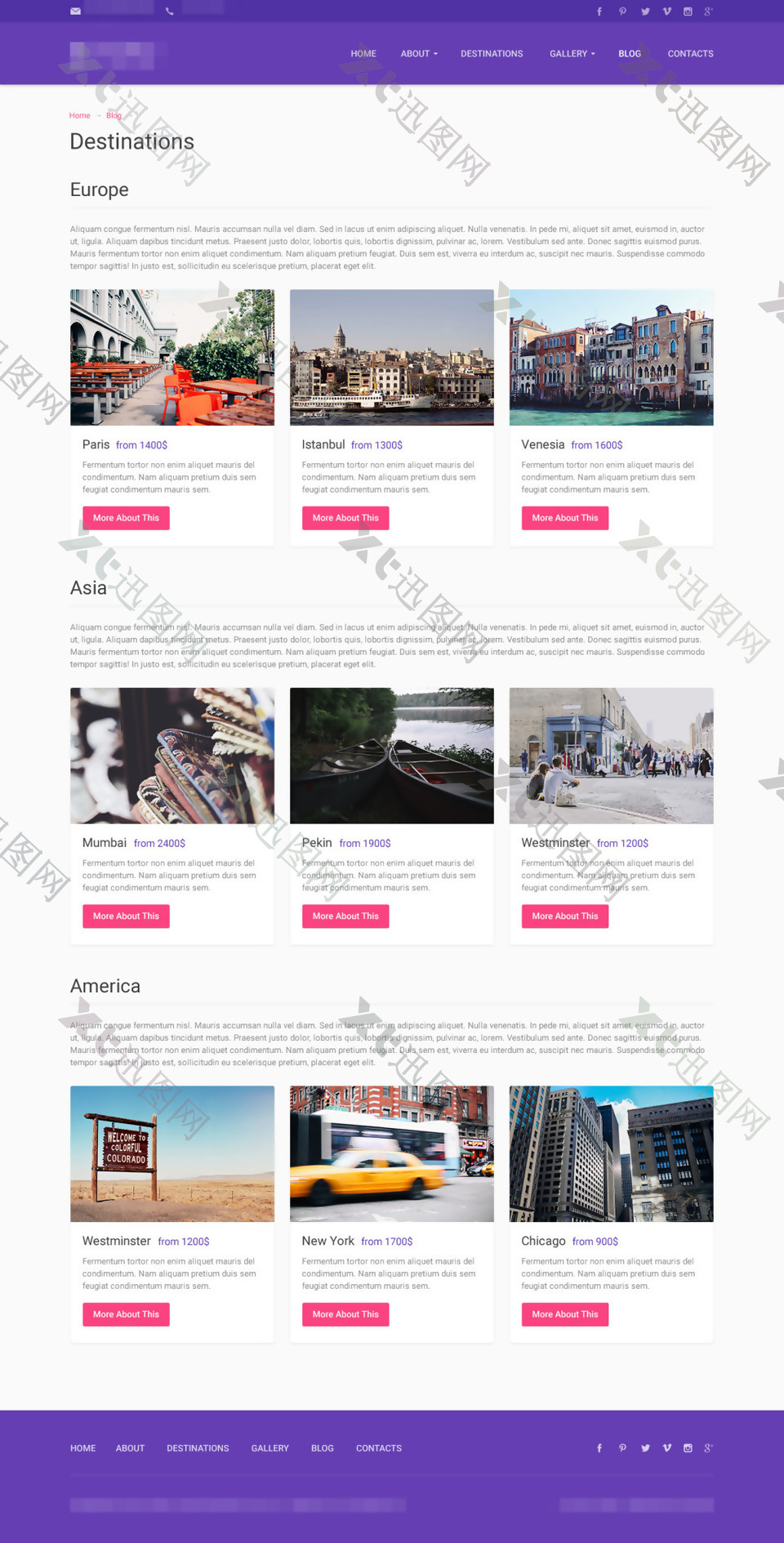 紫色企业旅游网站项目展示界面素材