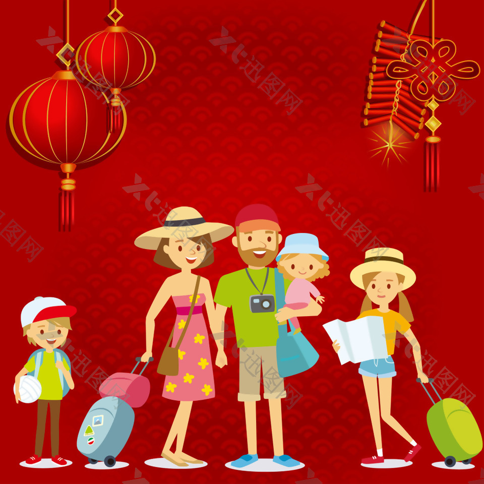 春节回家团聚一家人老人小孩子灯笼海报背景