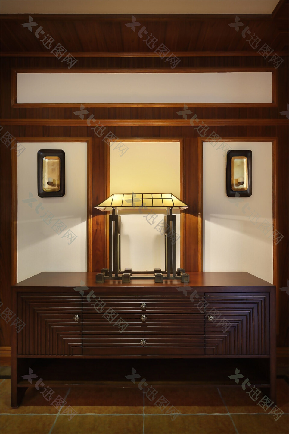 中式风格客厅木制家具室内装修效果图