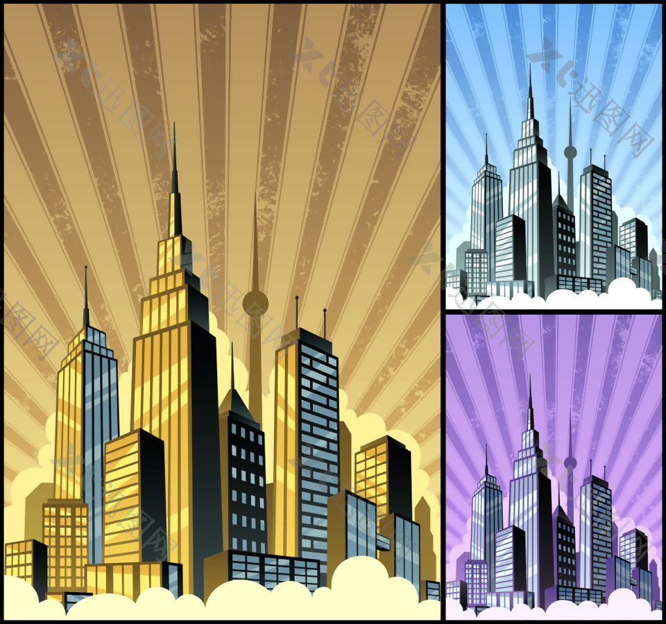 创意高楼城市建筑插画