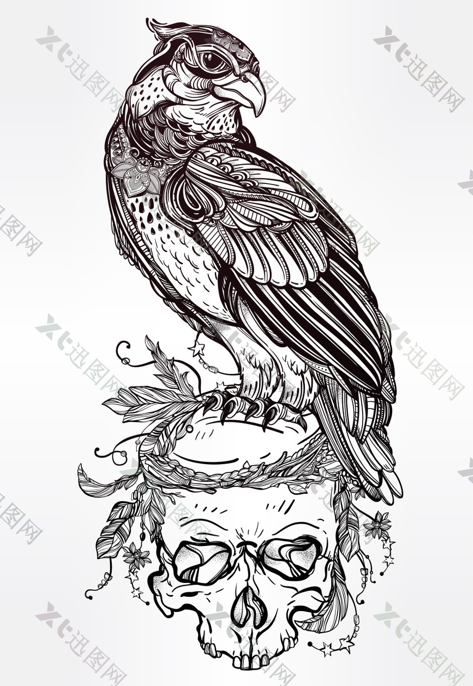 手绘老鹰和骷髅图案