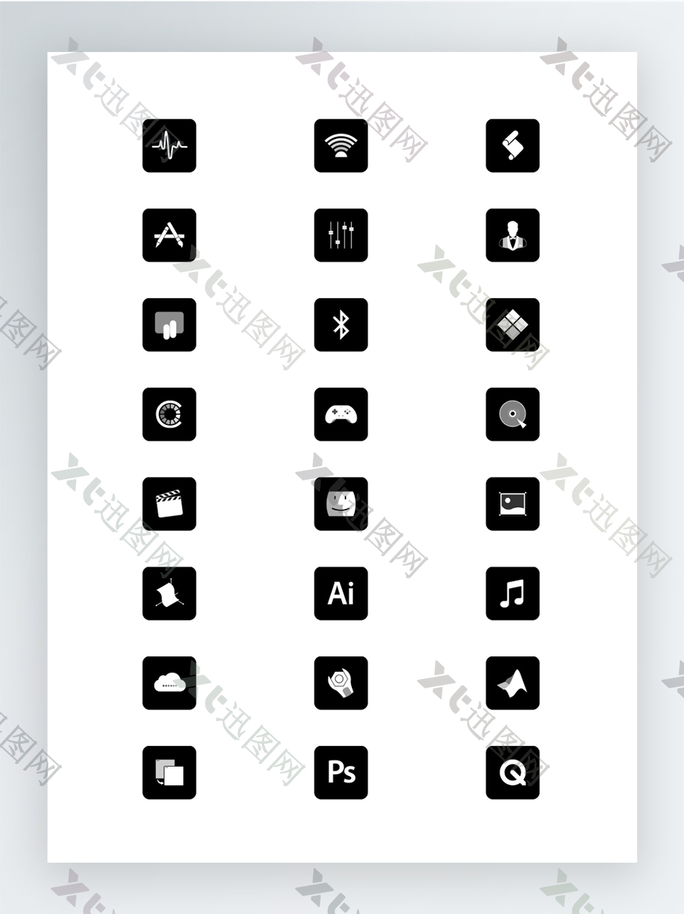 苹果系统黑白圆角手机APP应用图标集