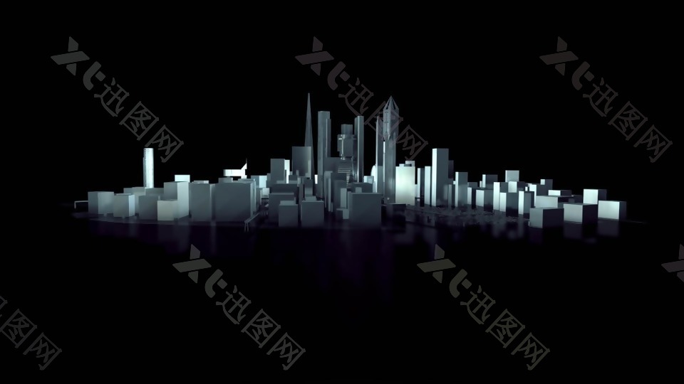 创意三维城市地平线翻转为logo标志的AE模板