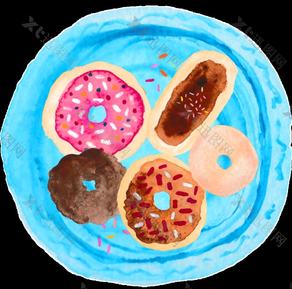 甜品面包盘子手绘水彩透明美食装饰图