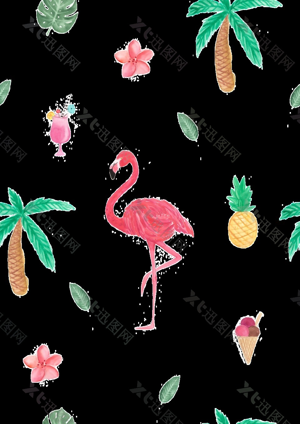 夏日手绘水果动物填充背景素材