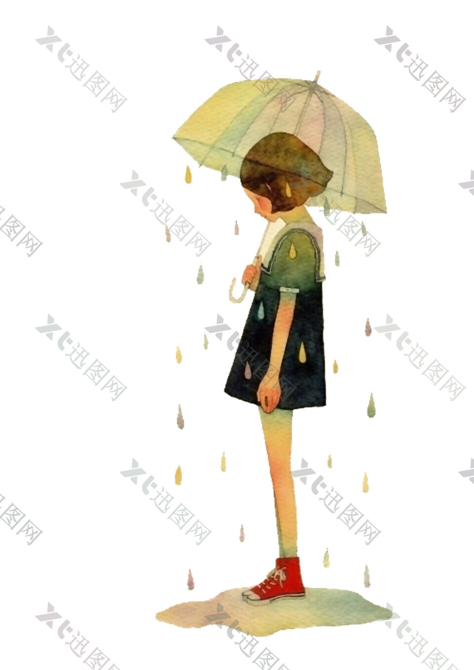 雨天撑伞的女孩图案