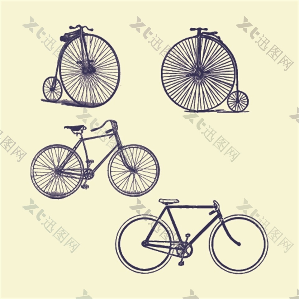 简笔黑白卡通手绘自行车矢量素材