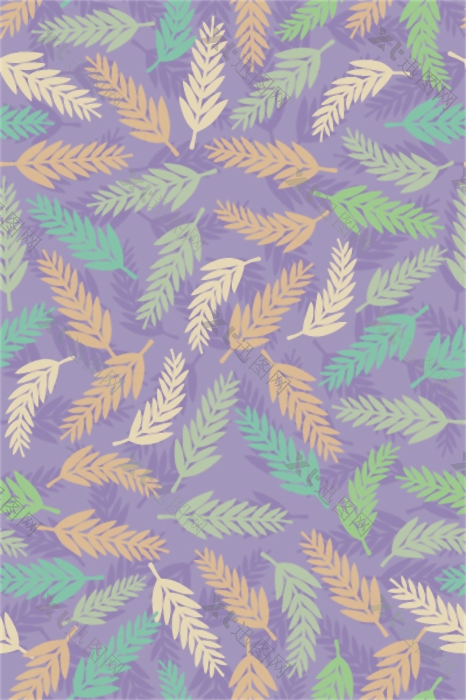 紫色叶子卡通填充背景矢量素