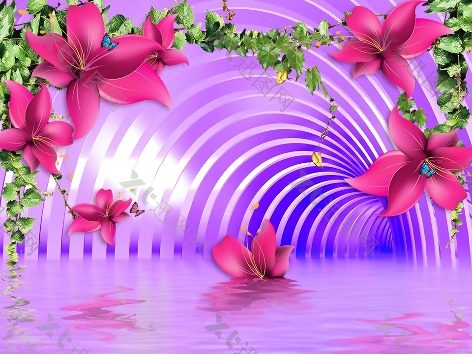 粉红浪漫3D背景墙效果图