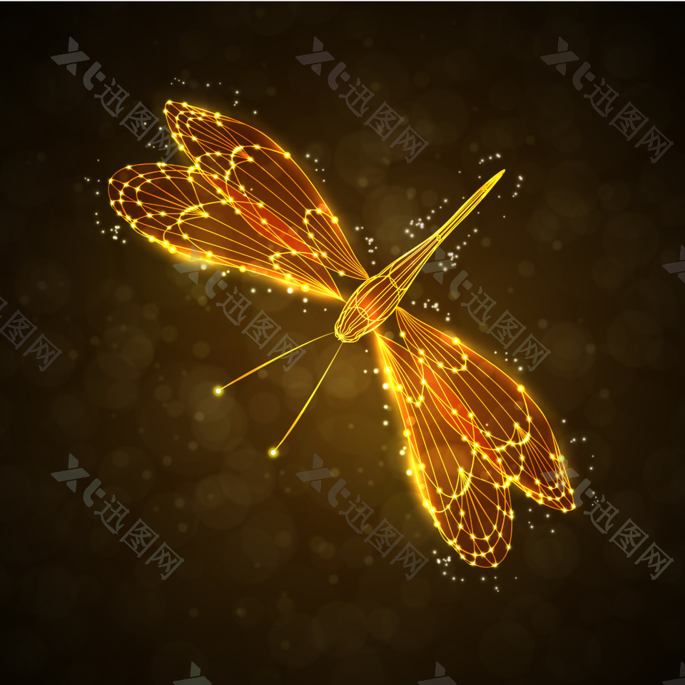 金色蜻蜓唯美闪光海报背景