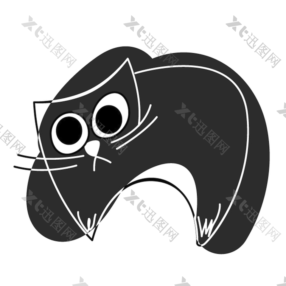 黑色卡通手绘小猫白色线条绘画装饰画
