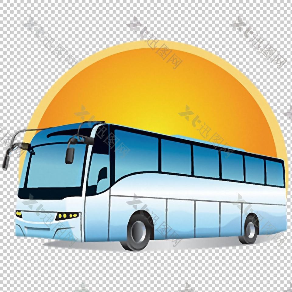 手绘橙色太阳巴士免抠png透明图层素材