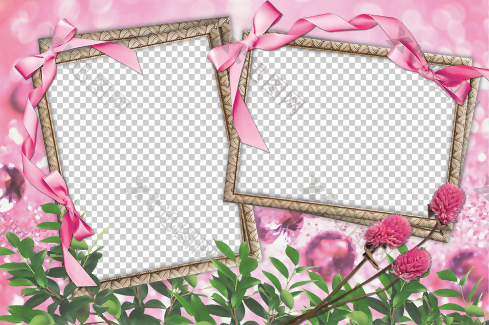 粉红色玫瑰爱情边框免抠png透明图层素材