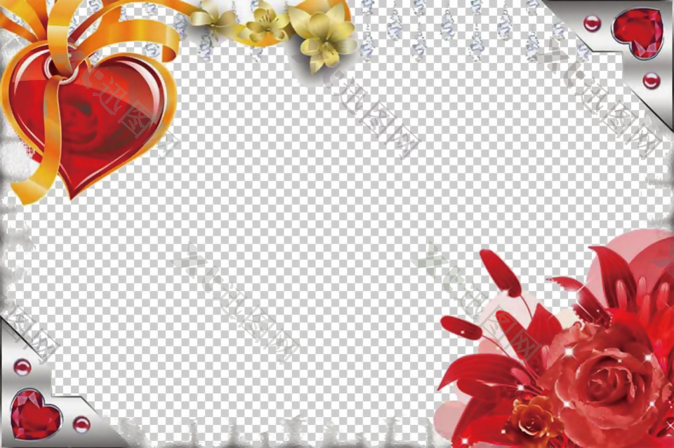 红花爱情主题边框免抠png透明图层素材