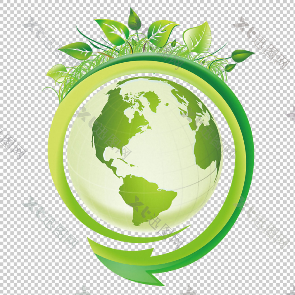 绿色地球箭头绿叶免抠png透明图层素材