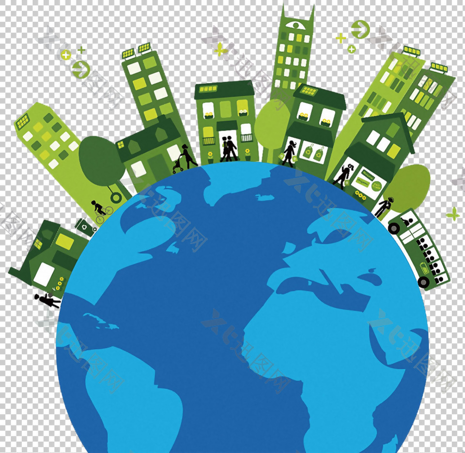 蓝色地球绿色城市免抠png透明图层素材