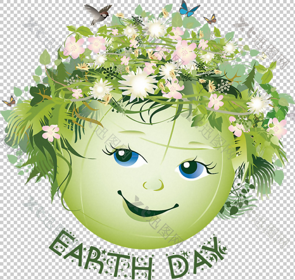 绿色卡通地球免抠png透明图层素材