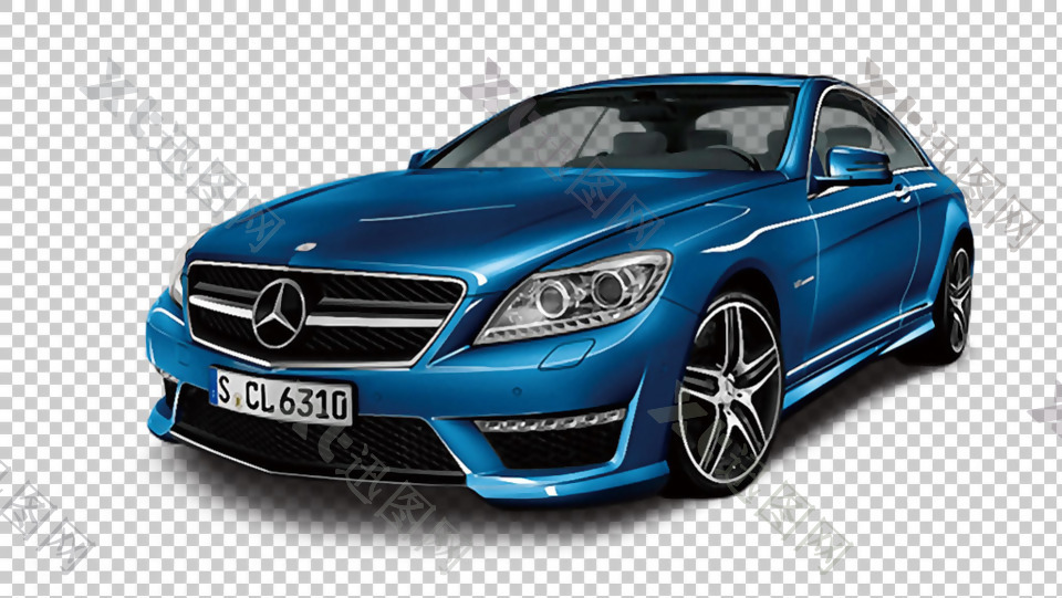 蓝色高级奔驰车免抠png透明图层素材
