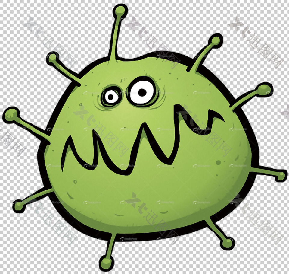 手绘卡通绿色病毒免抠png透明图层素材