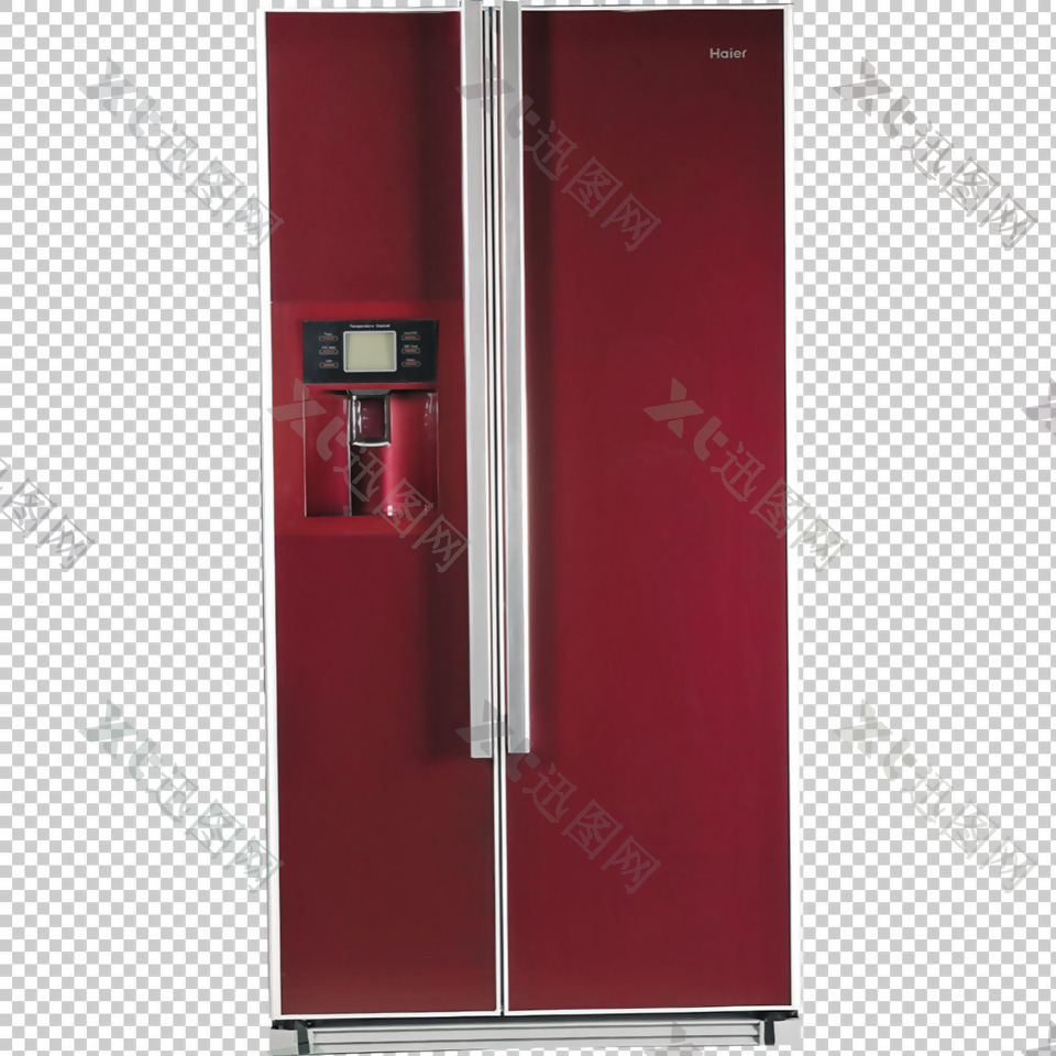 红色双开门红色冰箱免抠png透明图层素材