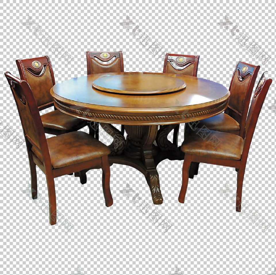 圆形实木餐桌免抠png透明图层素材