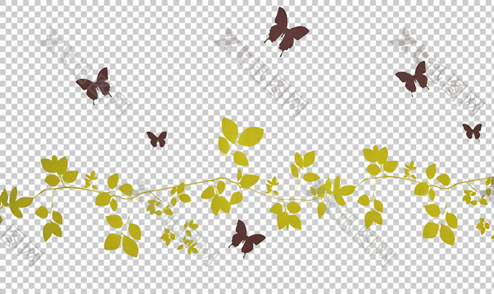 春天绿叶蝴蝶飞舞免抠png透明图层素材