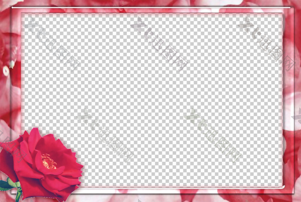 玫瑰花创意相框免抠png透明图层素材