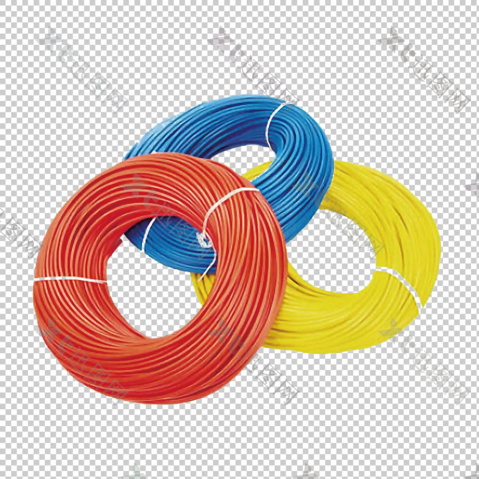 三扎红黄蓝电线免抠png透明图层素材
