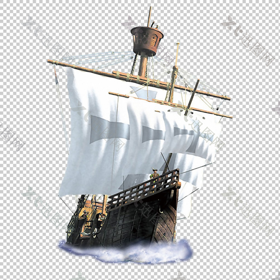 白色帆布古帆船免抠png透明图层素材