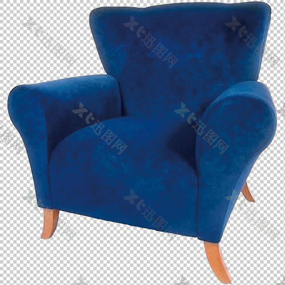 蓝色绒布扶手椅免抠png透明图层素材