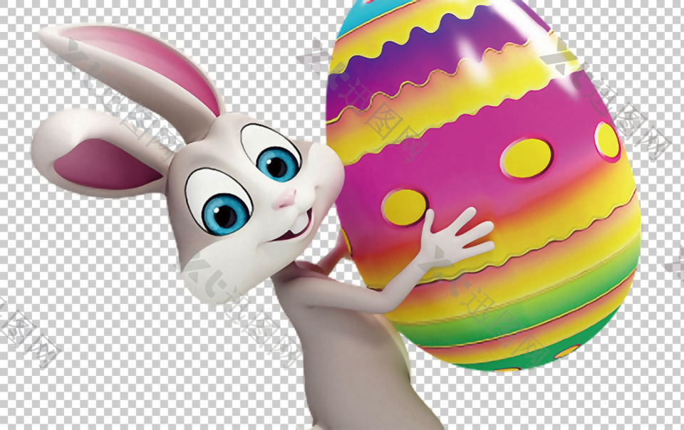 复活节兔子抱着彩蛋免抠png透明图层素材