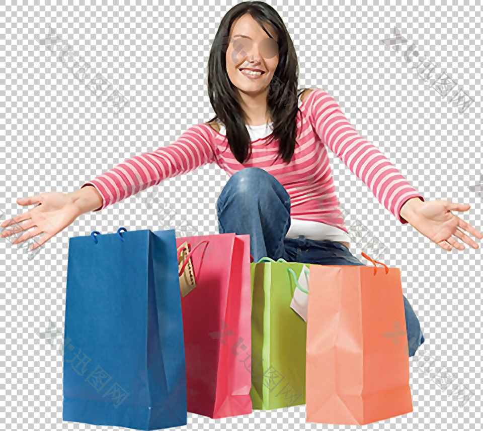 美女和购物袋免抠png透明图层素材