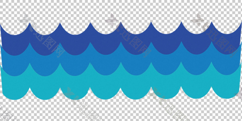 手绘蓝色几何海浪免抠png透明图层素材
