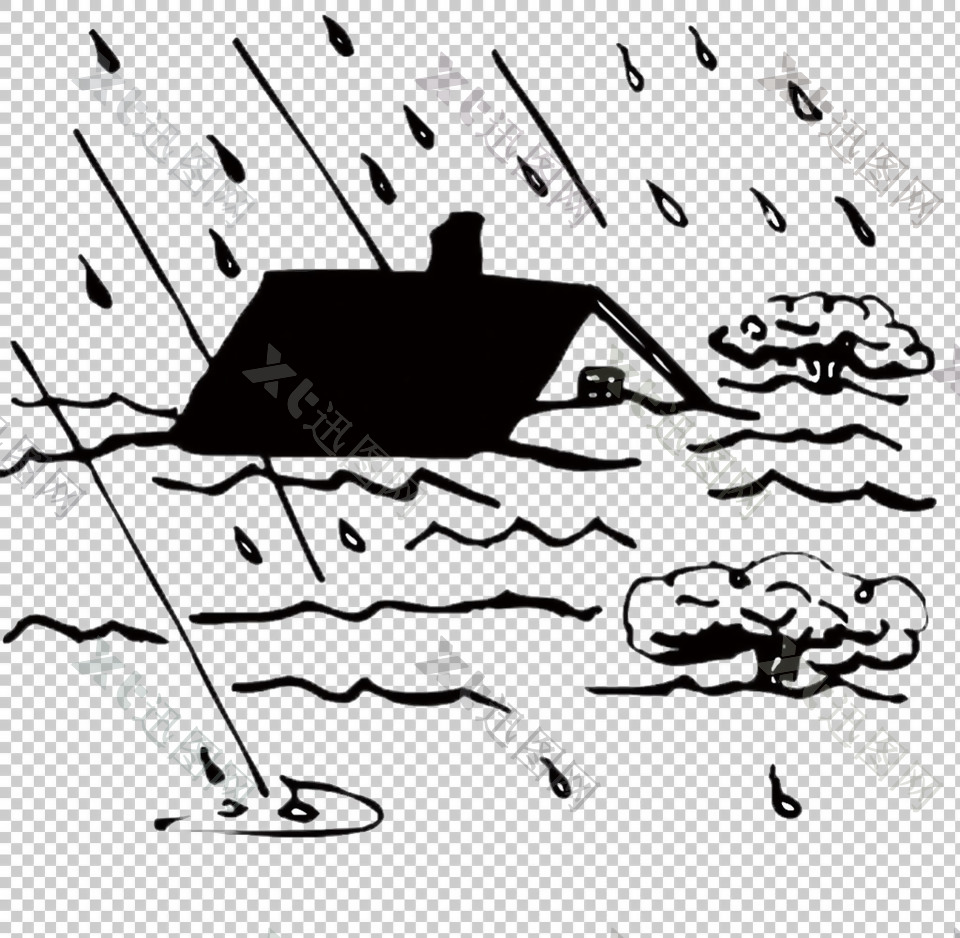 大雨洪水房子淹没图免抠png透明图层素材