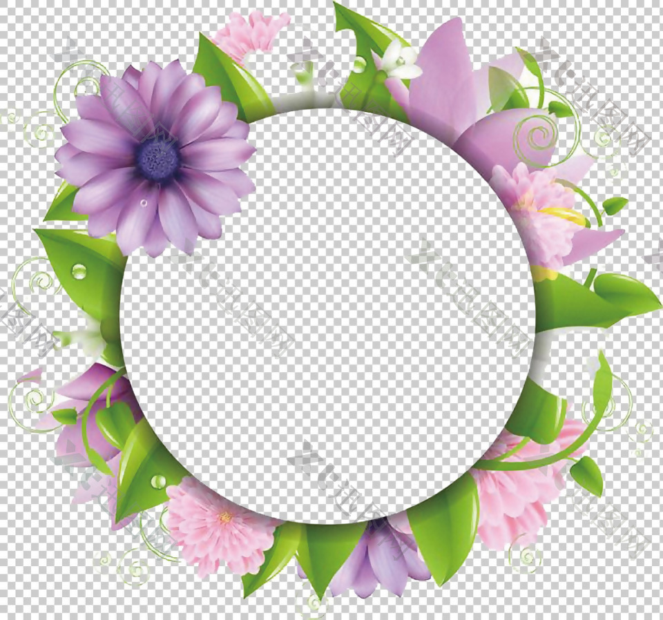 圆形鲜花花边免抠png透明图层素材