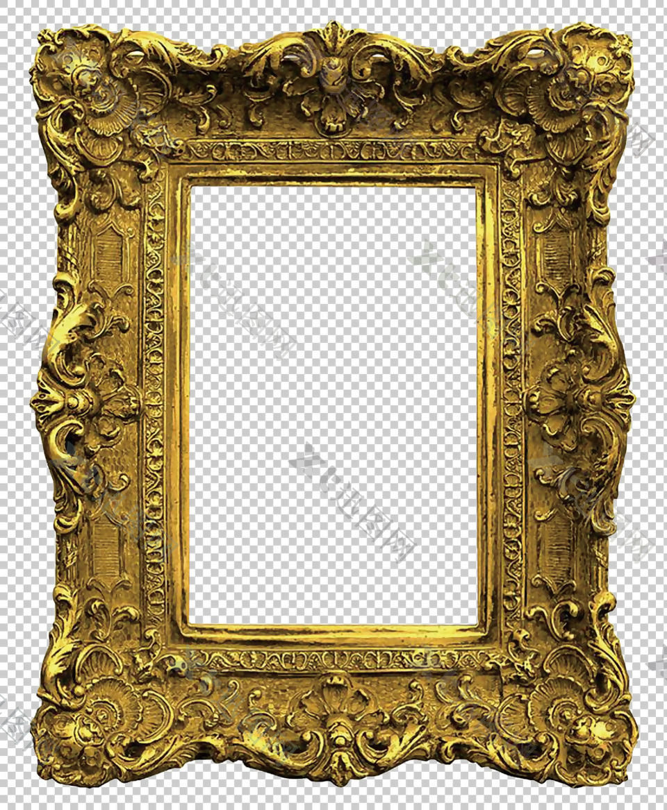 金色欧式花纹相框免抠png透明图层素材